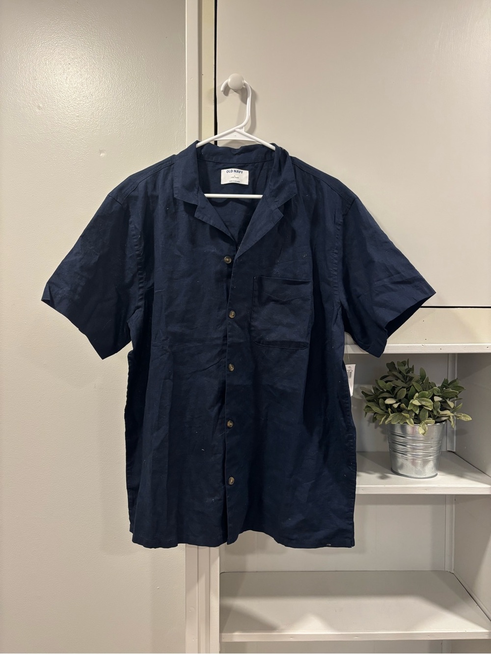 Old Navy Dark Blue Short-Sleeve Button-Up Shirt